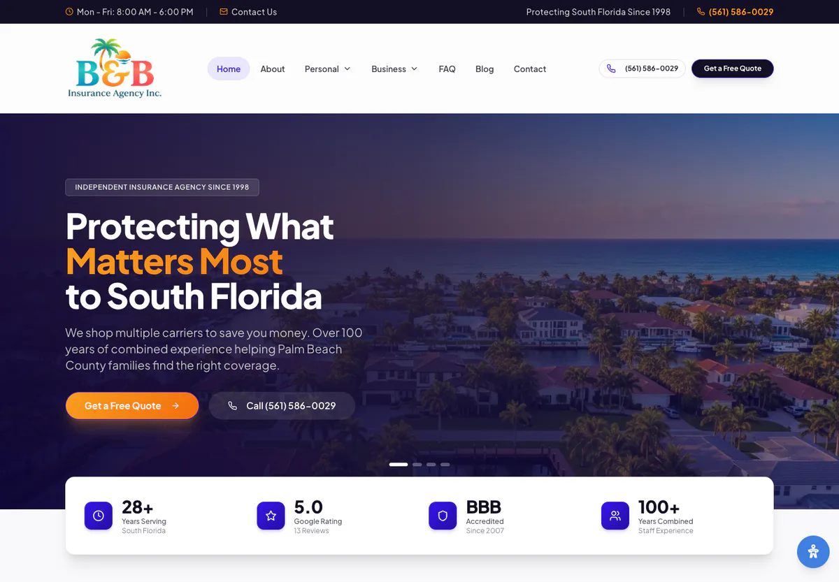 B & B Insurance website homepage