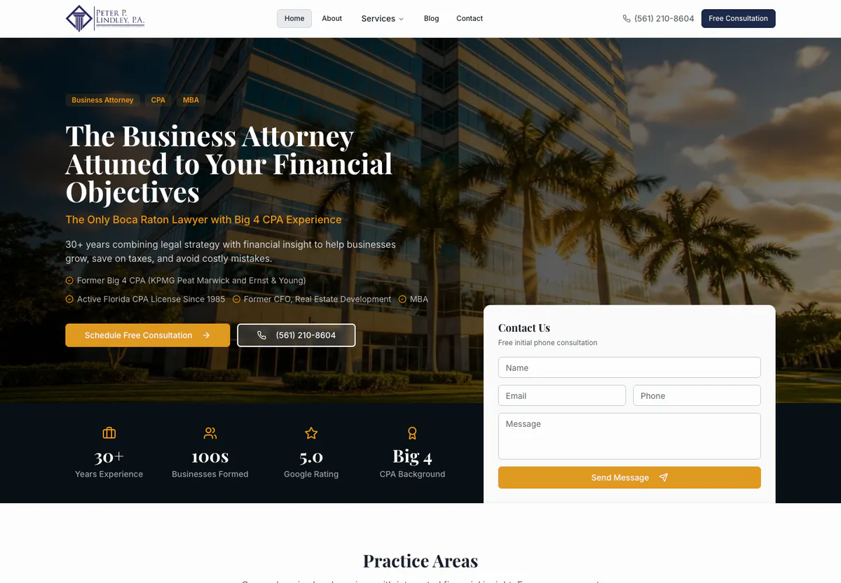 Peter P. Lindley, P.A. website homepage
